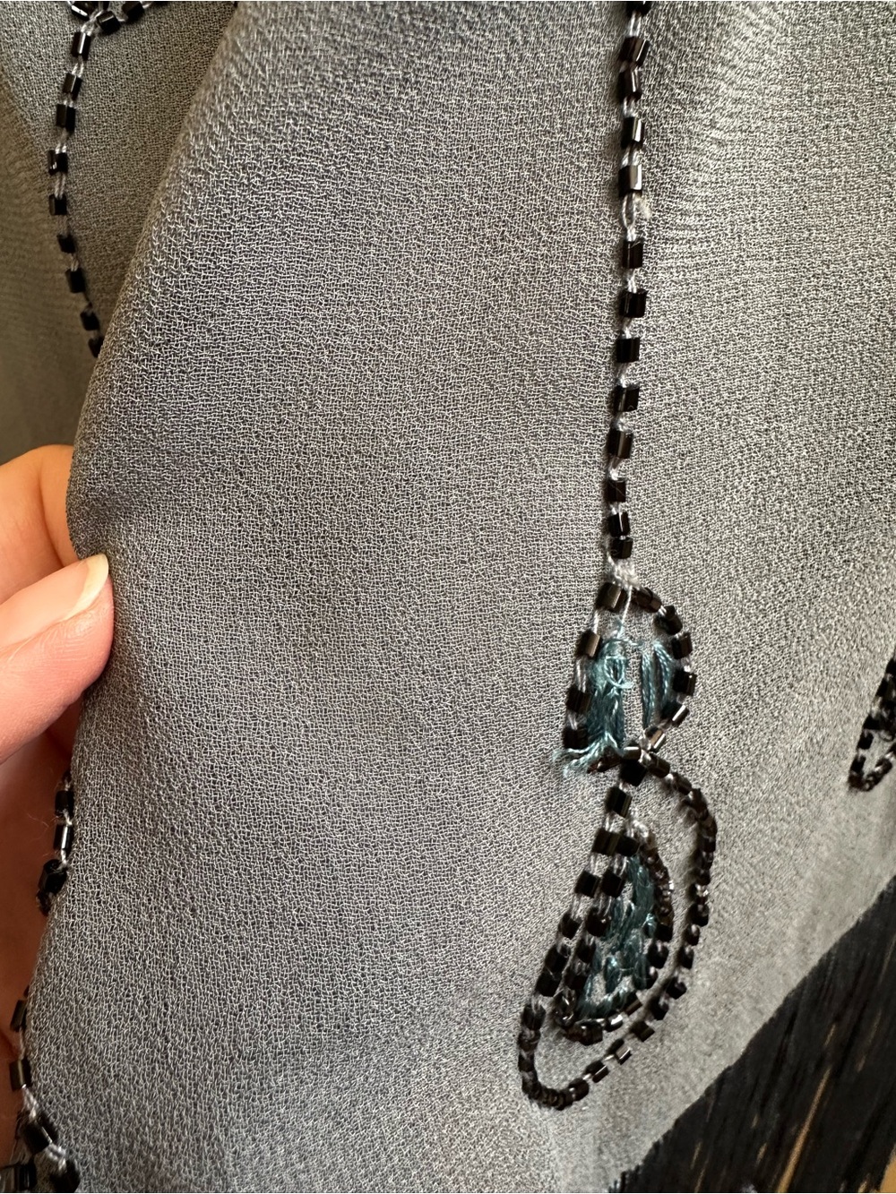 Free People Gray Blue Beaded Vintage Fringe Dress Small - Picture 11 of 14